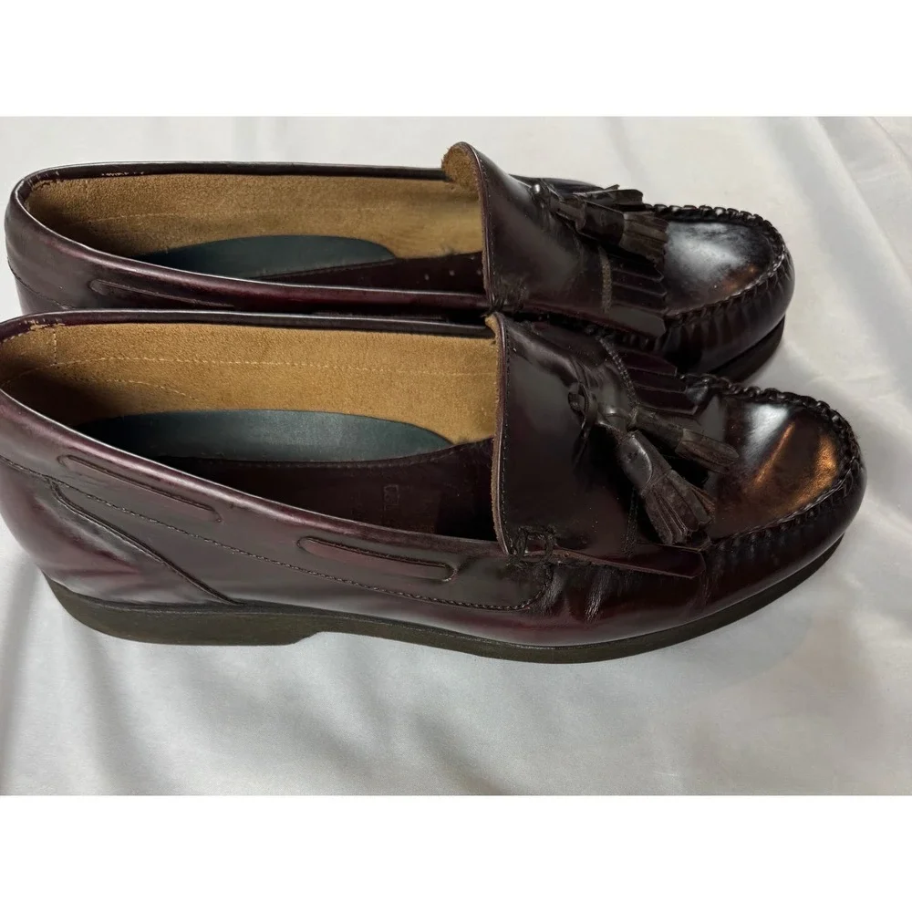 LL Bean Mens Burgundy Brown‎ Leather Kiltie Tassel Loafers 10.5W Made in Brazil
